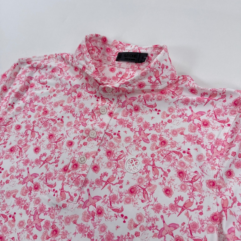 G/FORE Mens Polo Shirt Small Pink Birdie Toile Floral Performance Button Down